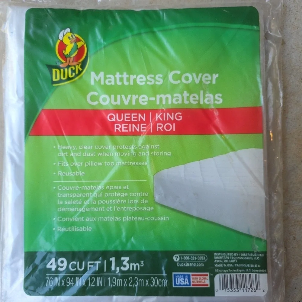 Duck‎ Brand 1140236 King or Queen Sized Moving or Storage Mattress Cover, Clear